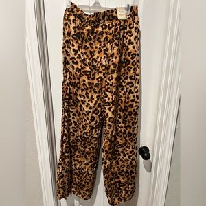 NWT Animal Leopard Print Wide Leg Pants women’s sz large elastic waist brown